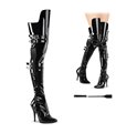 SEDUCE-3080 Overknee Stiefel mit Peitsche - Schwarz lack | Pleaser High Heels