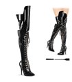 SEDUCE-3082 Overknee Stiefel mit Schnürung und Peitsche - Schwarz lack | Pleaser High Heels