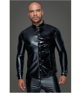 Long-sleeved Powerwetlook & PVC shirt with button placket - 3XL Long-sleeved Powerwetlook & PVC shirt with button placket - 3XL