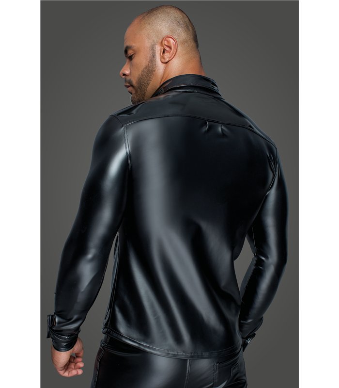 Long-sleeved Powerwetlook & PVC shirt with button placket - 3XL