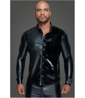 Long-sleeved Powerwetlook & PVC shirt with button placket - 3XL Long-sleeved Powerwetlook & PVC shirt with button placket - 3XL