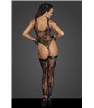 Tulle body with patterned flock embroidery F242 - Black | Noir Handmade