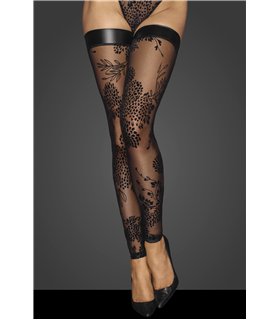 Tulle stockings with patterned flock embroidery - 3XL Tulle stockings with patterned flock embroidery - 3XL