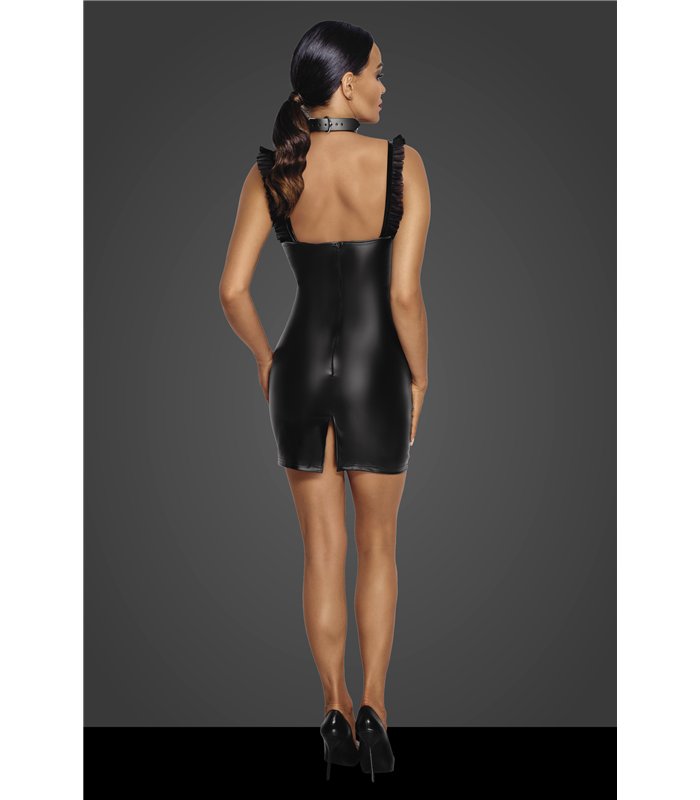 Short Powerwetlook dress with front tulle inserts - 3XL