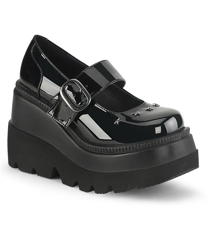 SHAKER-23 Plateau Schuhe- Schwarz Lack | Demonia
