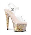 ADORE-709MB Plateau Heels - Transparent/Goldener Marmor | Pleaser
