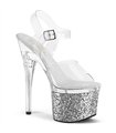 ESTEEM-708LG  Plateau High-Hells - PVC durchsichtig mit silber Steinchen | Pleaser