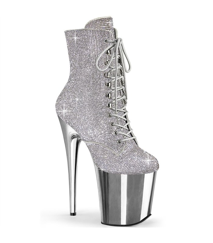 FLAMINGO-1020CHRS Extrem Plateau Heels - Silber Glitzer | Pleaser
