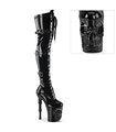 RAPTURE-3028 Overknee Stiefel - Schwarz Lack mit Totenkopfplatetau | Pleaser