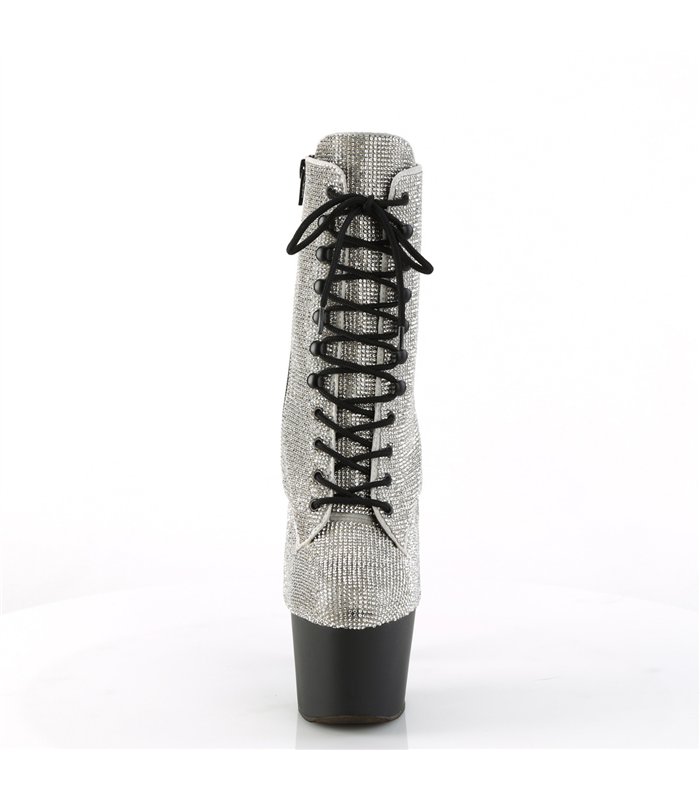 ADORE-1020RS Plateau Stiefel - Silber Glitzersteine | Pleaser
