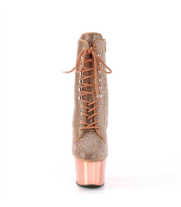 ADORE-1020CHRS Plateau Stiefel - Glitzersteine Roségold | Pleaser
