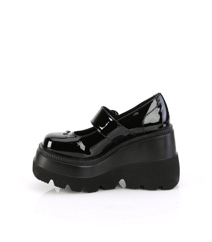 SHAKER-23 Plateau Schuhe- Schwarz Lack | Demonia
