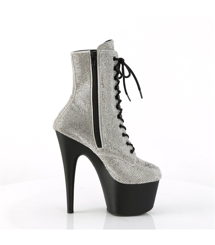 ADORE-1020RS Plateau Stiefel - Silber Glitzersteine | Pleaser
