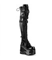 WAVE-315 Plateau Overknee Stiefel - Schwarz lack | DemoniaCult