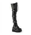 SHAKER-420 Plateau Overknee Stiefel mit Totenkopf Schnallen - Schwarz Matt | DemoniaCult