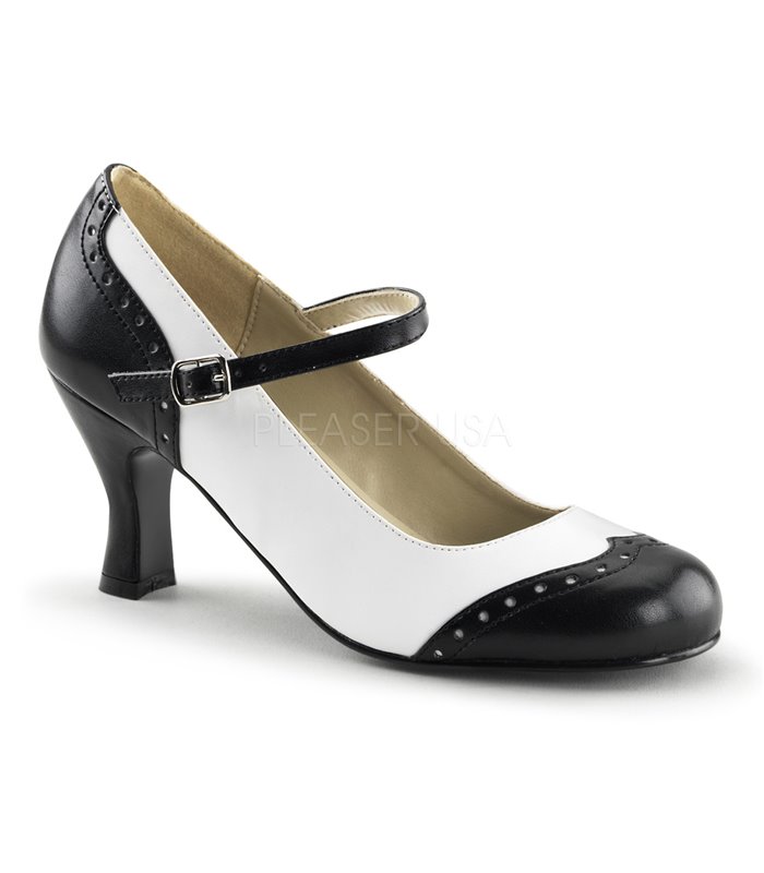 Retro Pumps FLAPPER-25 - Schwarz/Weiß