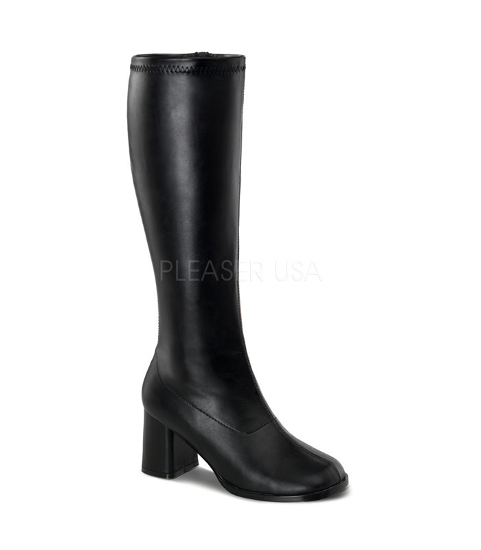 Retro Stiefel GOGO-300WC (Weitschaftstiefel) - PU Schwarz