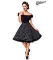 schulterfreies Swing-Kleid Schwarz mit Weißen Punkten 50300 | Belsira