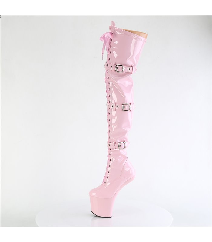 CRAZE-3028 Plateau Overknee Stiefel - Pink Lack | Pleaser