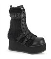 TRASHVILLE-218 - Plateau Stiefelette - Schwarz mit Fell | DemoniaCult