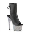 ADORE-1018LG - Plateau Peeptoe Stiefelette mit offener Verse Stiefelette - Schwarz Glitzer | Pleaser