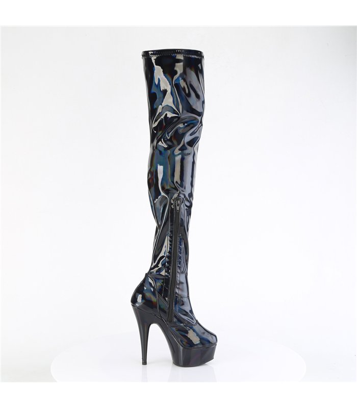 DELIGHT-3000HWR - Platform Overknee Boots - Black/Shimmering | Pleaser