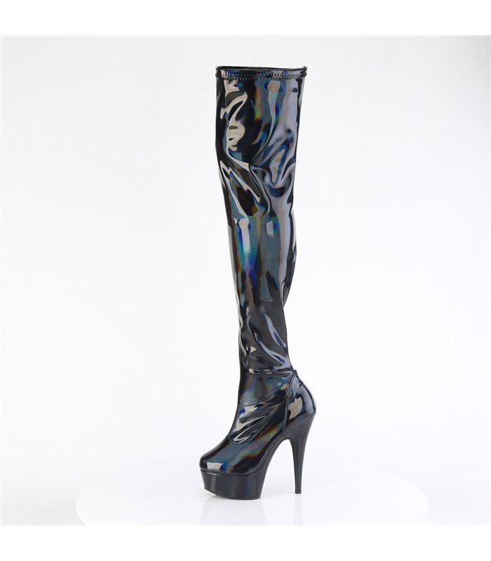 DELIGHT-3000HWR - Platform Overknee Boots - Black/Shimmering | Pleaser