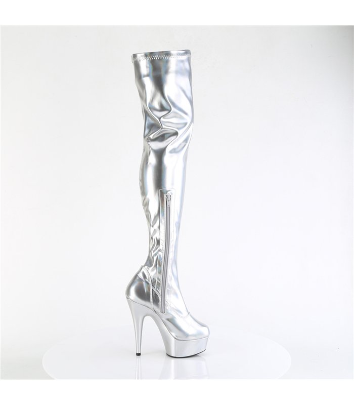 DELIGHT-3000HWR - Platform Overknee Boots - Silver | Pleaser