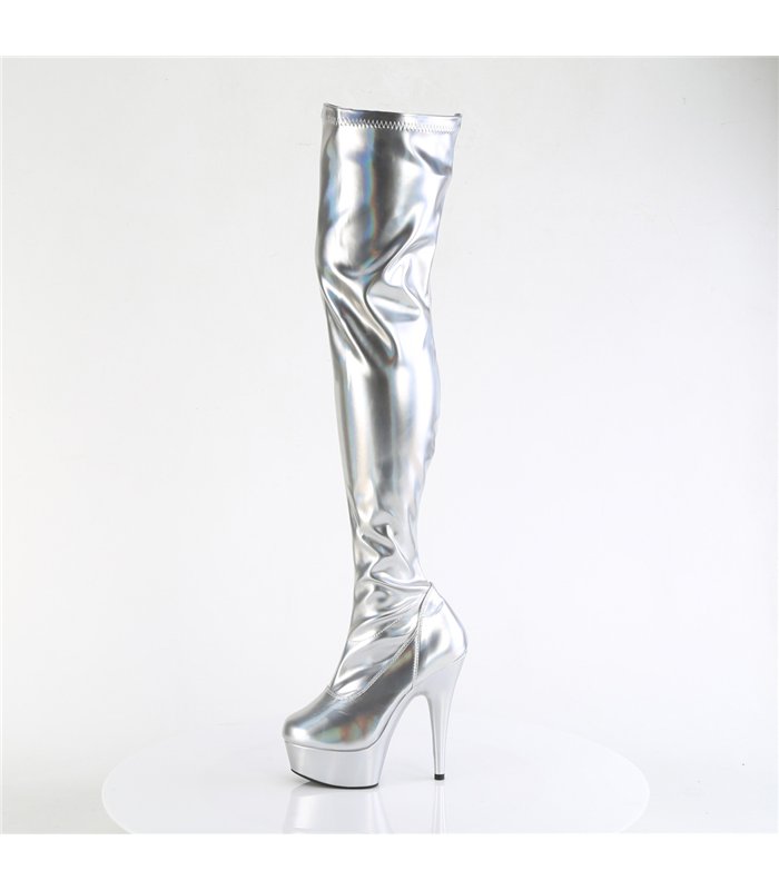 DELIGHT-3000HWR - Platform Overknee Boots - Silver | Pleaser