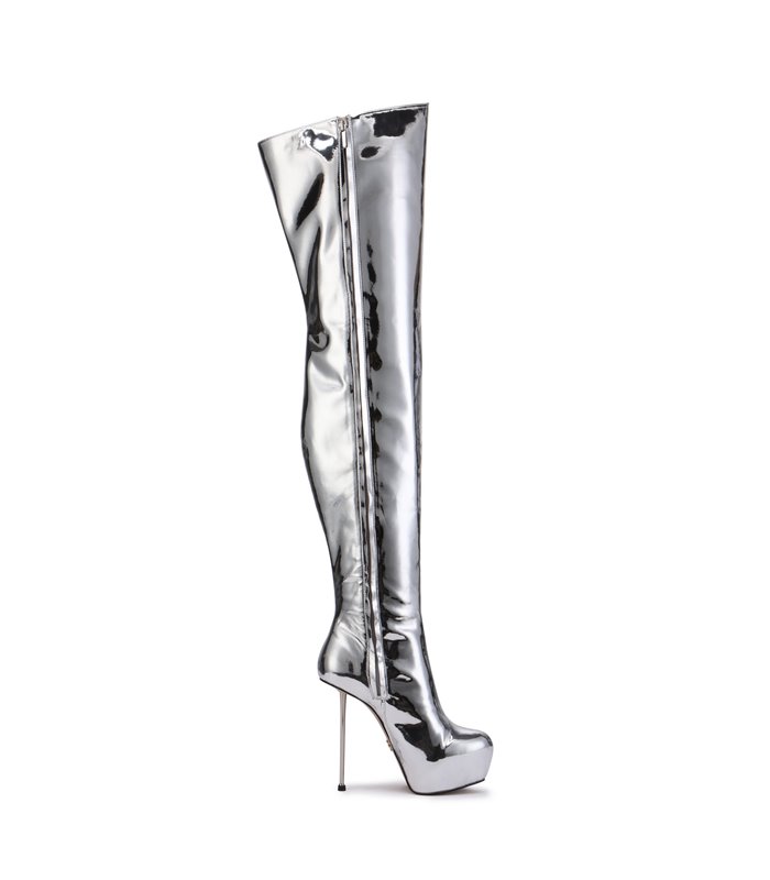 Giaro Overknee Plateau Stiefel BRISA Silber Glänzend