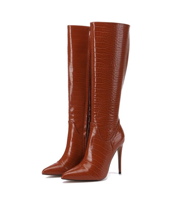 Giaro Boots Mila Brown Crocodile Pattern Shiny