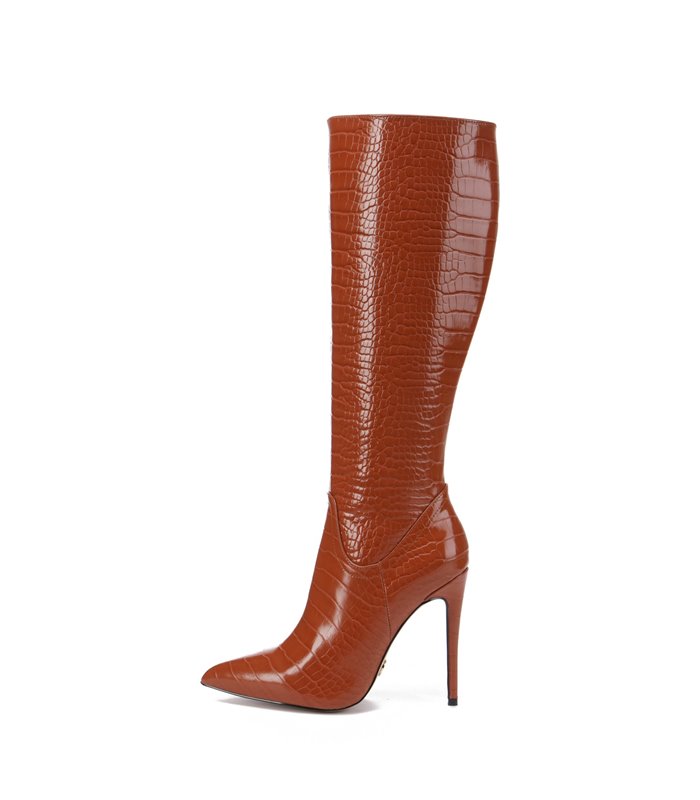 Giaro Boots Mila Brown Crocodile Pattern Shiny