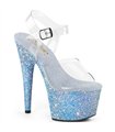 ADORE-708LG - Plateau High Heel Sandalette - Baby Blau mit Glitzer | Pleaser