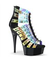 DELIGHT-600-9 - Platform Sandaal met Hoge Hak - Zwart/Holografisch | Pleaser