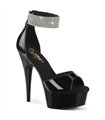 DELIGHT-625 - Plateau High Heel Sandalette - Schwarz Lack mit Strass | Pleaser