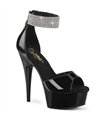 DELIGHT-625 - Platform high heel sandal - black shiny with rhinestones | Pleaser