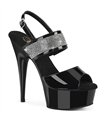 DELIGHT-639 - Plateau High Heel Sandalette - Schwarz Lack mit Strass | Pleaser