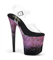 FLAMINGO-808SS - Plateau sandaal met hoge hak - zwart/roze glitter | Pleaser