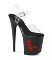 FLAMINGO-808TGRS - Plateau High Heel Sandalette - Schwarz Matt mit rotem Strass | Pleaser