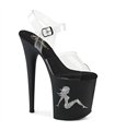 FLAMINGO-808TGRS - Plateau High Heel Sandalette - Schwarz Matt mit Strass Figur | Pleaser