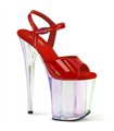 FLAMINGO-809HT - Plateau High Heel Sandalette - Rot/Klar Holografisch | Pleaser