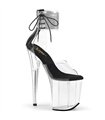 FLAMINGO-824RS - Platform high heel sandal - black/clear with rhinestones | Pleaser