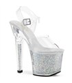 LOVESICK-708SG - Plateau High Heel Sandalette - Klar/Silber Glitzer | Pleaser