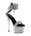 SKY-327RSI - Plateau High Heel Sandalette - Silber/Schwarz mit Strass | Pleaser