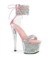 SKY-327RSI - Plateau High Heel Sandalette - Rosa/Silber mit Strass | Pleaser