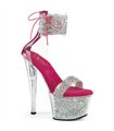 SKY-327RSI - Plateau sandaal met hoge hak - roze/zilver met strass steentjes | Pleaser