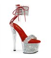 SKY-327RSI - Plateau High Heel Sandalette - Silber/Rot mit Strass | Pleaser