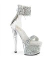 SKY-327RSI - Plateau High Heel Sandalette - Silber/Klar mit Strass | Pleaser