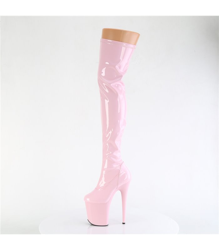  FLAMINGO-3000 - Plateau Overknee Laarzen - Roze Lakleer | Pleaser