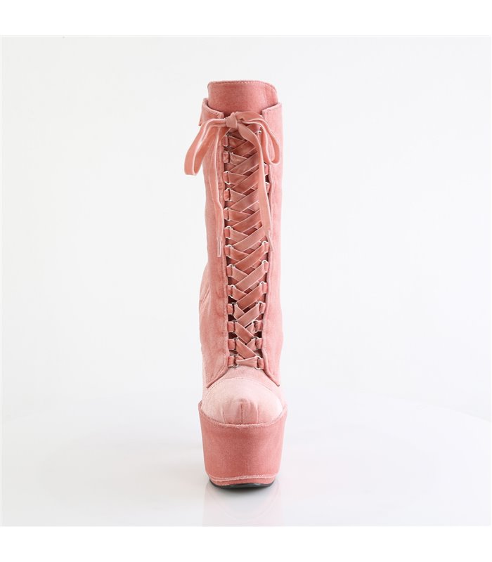 ADORE-1045VEL - Enkellaarzen met plateauzool - roze/zalm velours | Pleaser